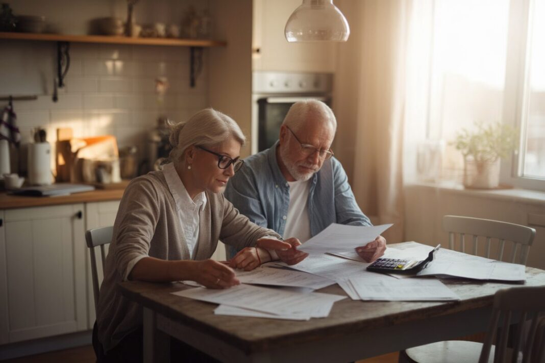 Un couple senior examine des documents financiers