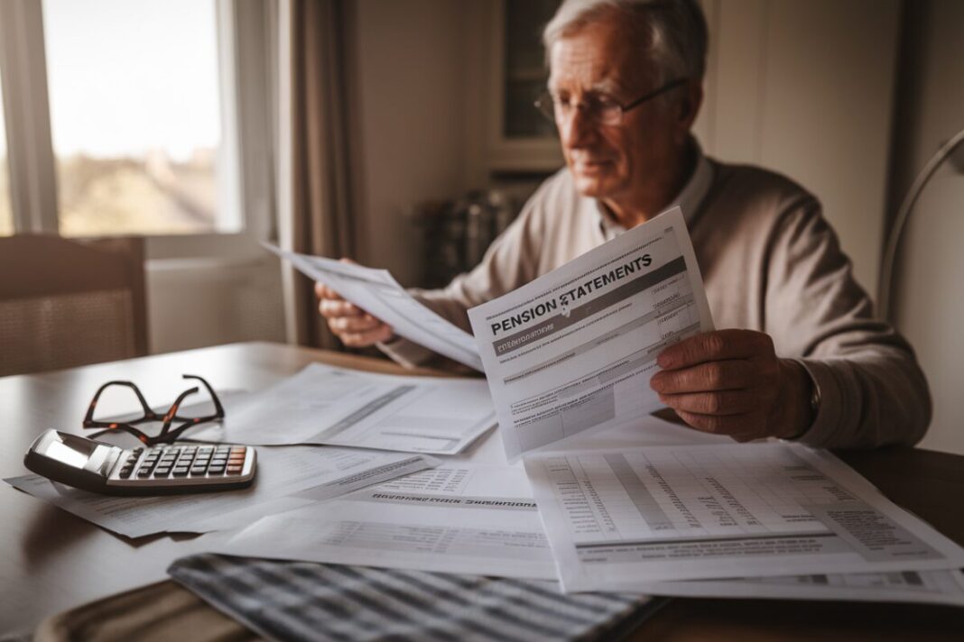 Un retraité examine sa pension et ses prélèvements sur la table