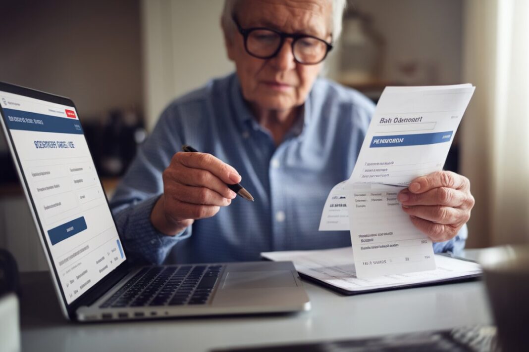 Un retraité examine son bulletin de pension Carsat sur une table