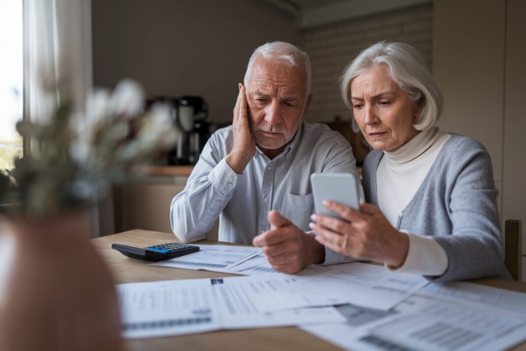 Un couple de retraités examine une baisse de pension sur un relevé