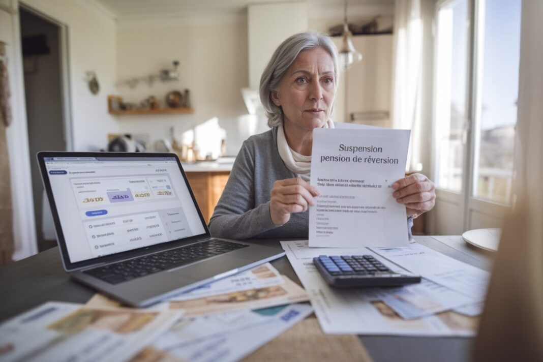 Une veuve lit un courrier de suspension de pension de réversion
